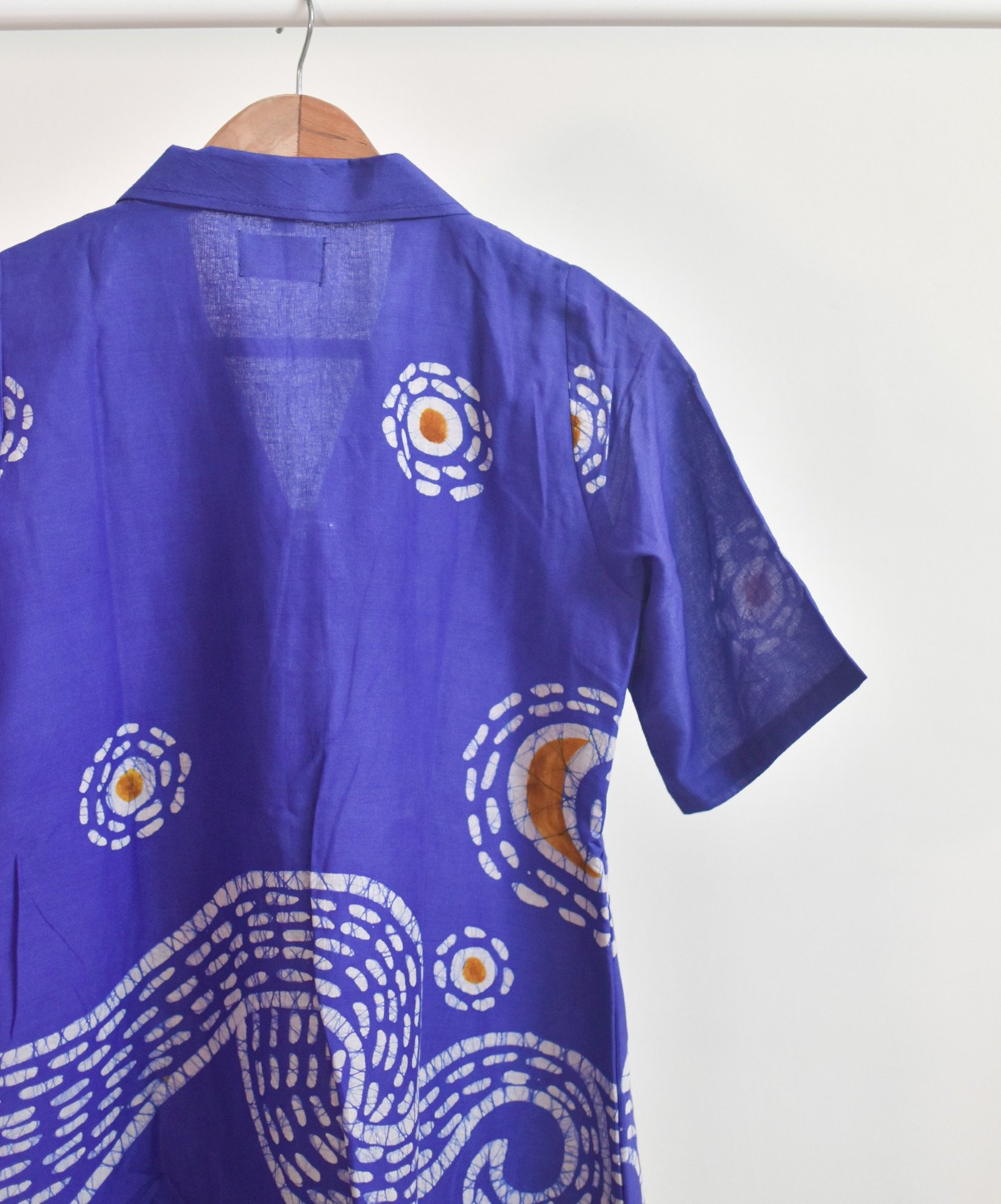 Starry Night Blue Batik Art Pure Cotton Collared Top - Image 4
