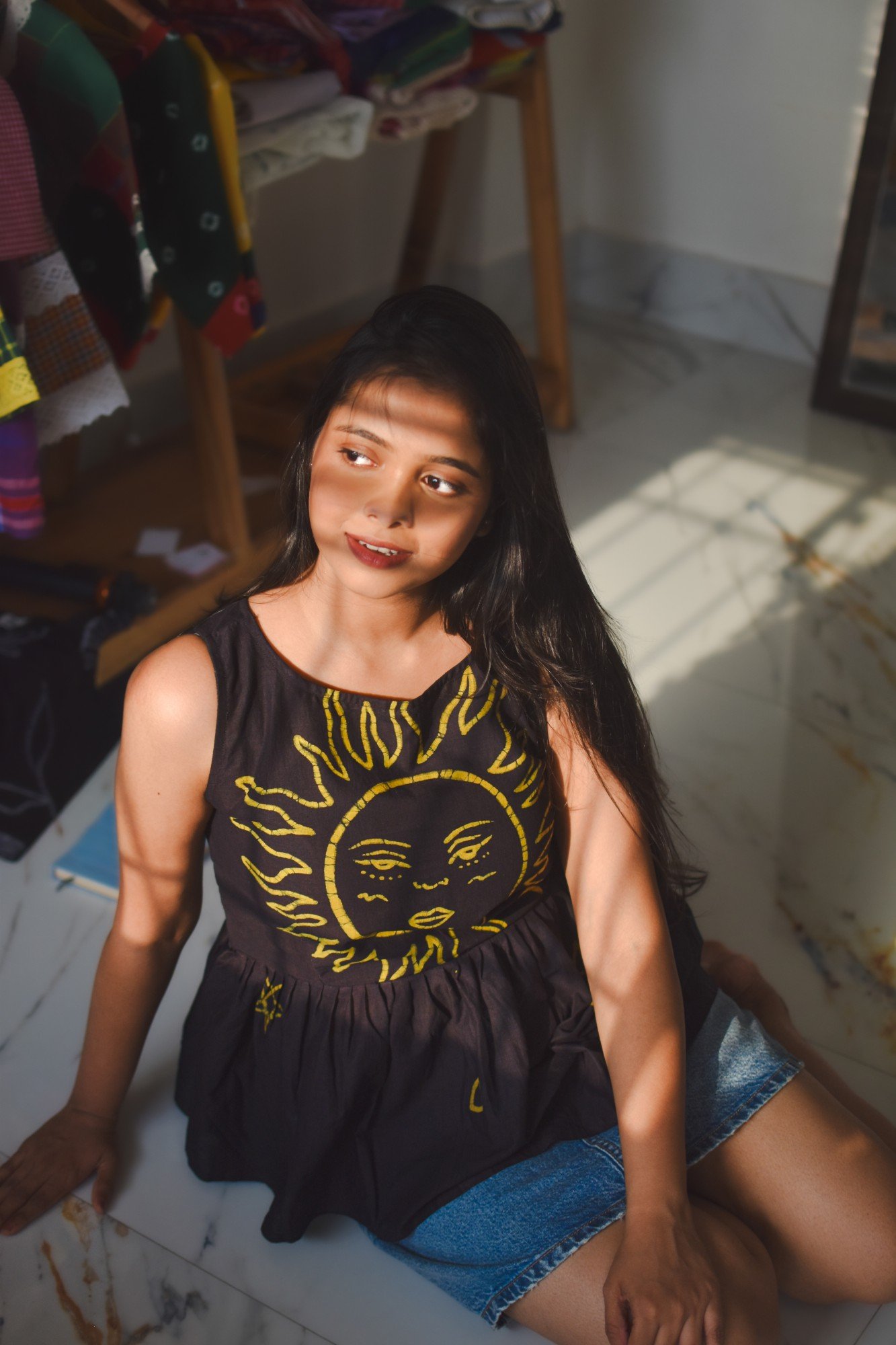 Sun Celestial Black Brown Batik Pure Cotton Top - Image 3