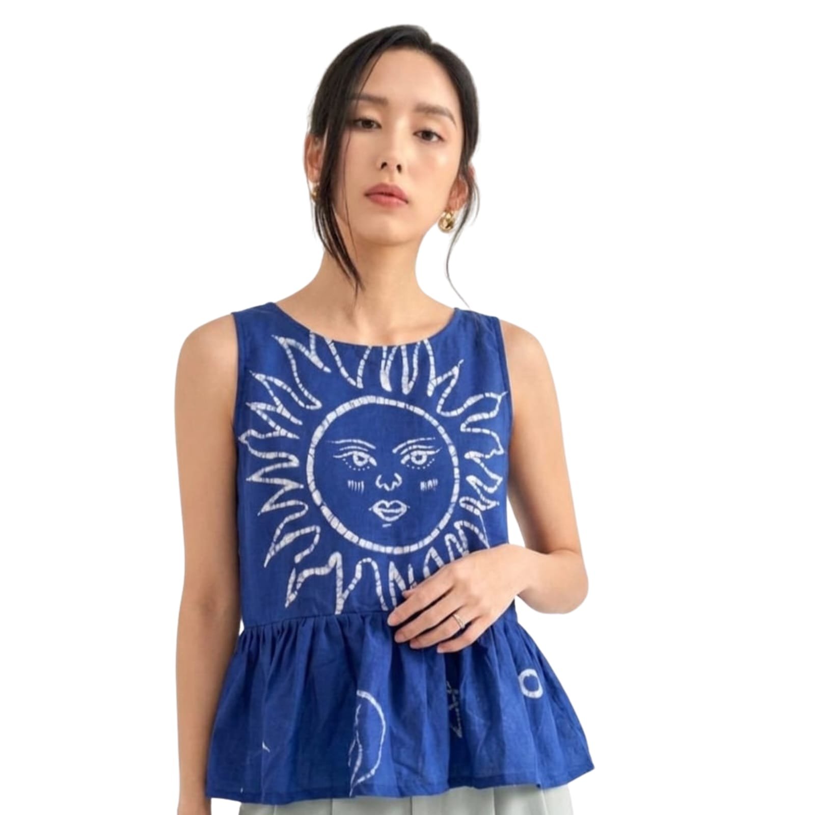 Sun Celestial Blue Batik Art Pure Cotton Top
