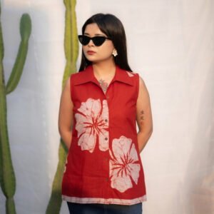 White Red Joba Batik Pure Cotton Shirt Sleeveless