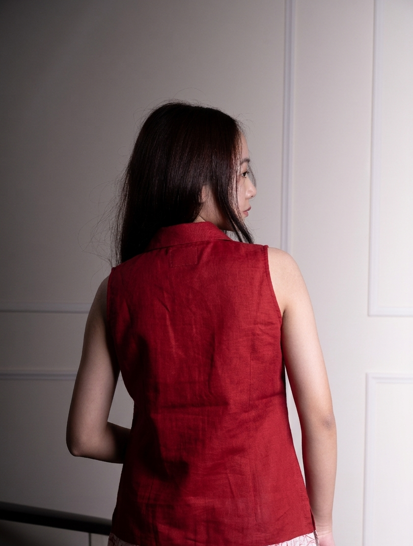 White Red Joba Batik Pure Cotton Shirt Sleeveless - Image 5