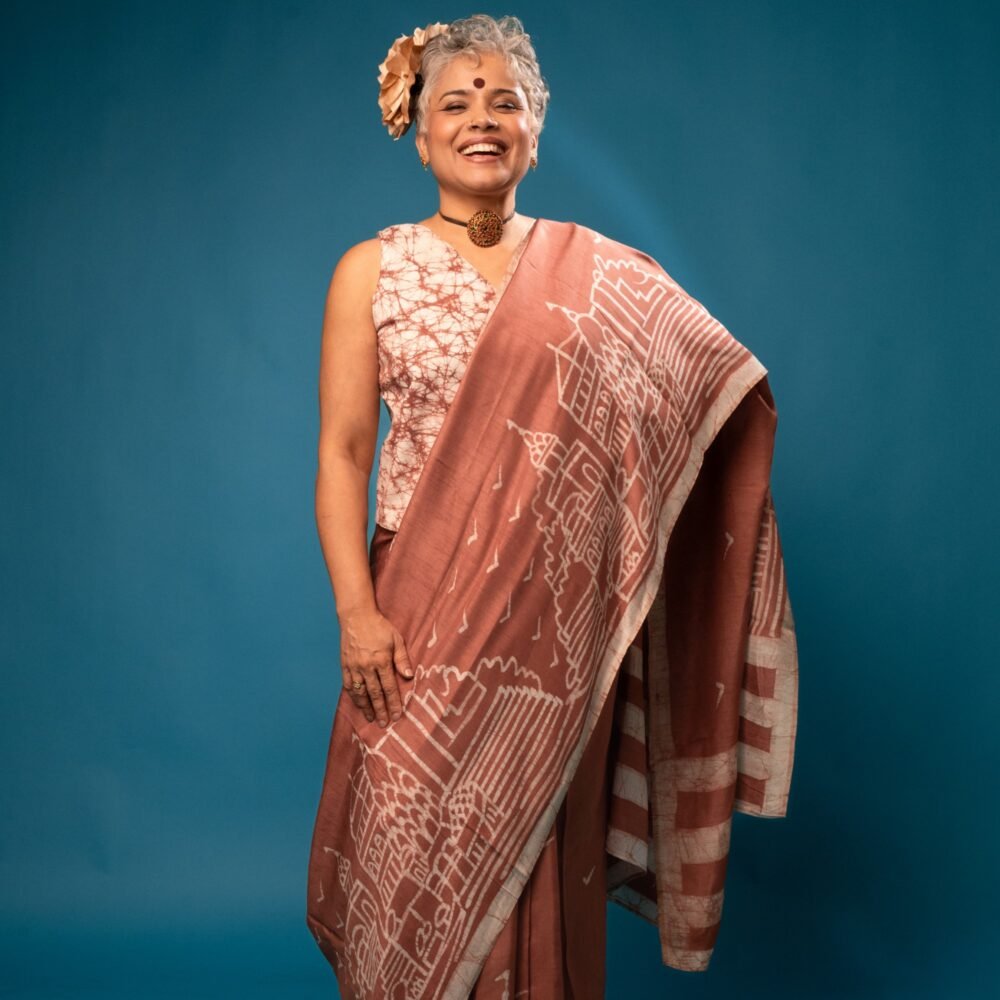 Benaras Ghat Silk Cotton Hand-painted Batik Saree