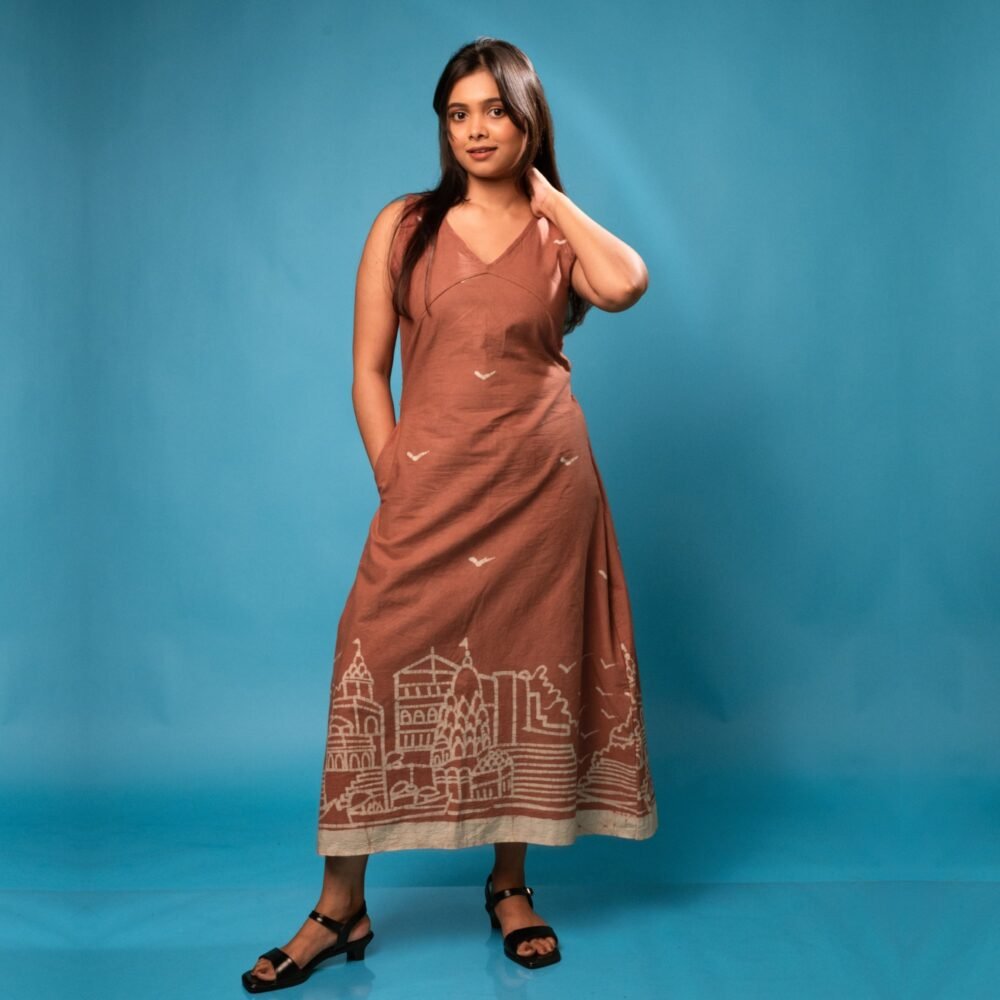 Benaras Hand Batik Pure Cotton Long Belt Dress