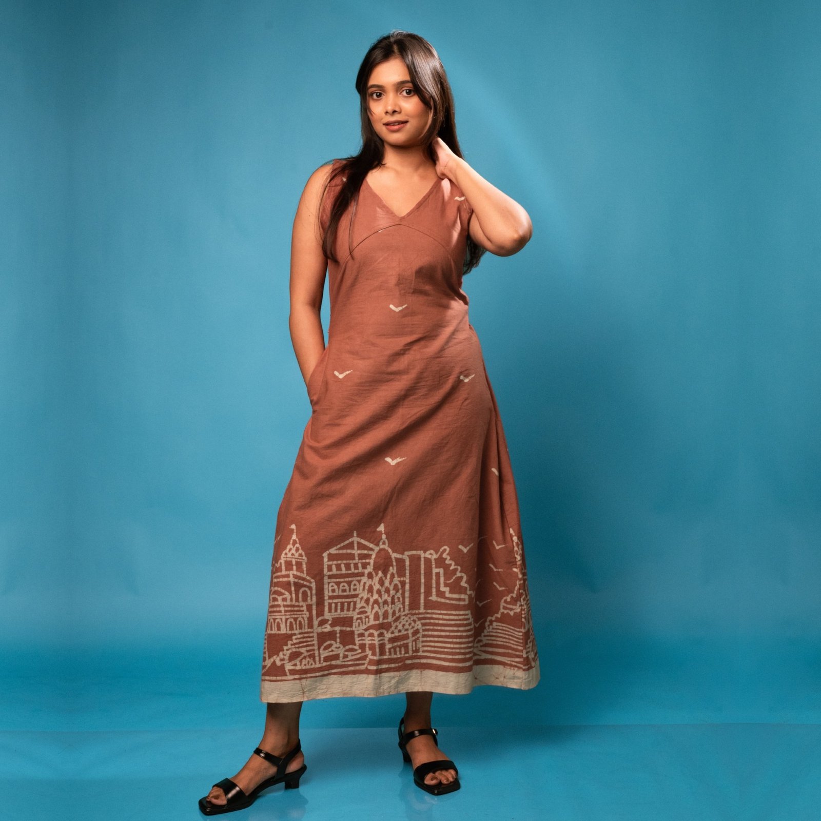 Benaras Hand Batik Pure Cotton Long Belt Dress