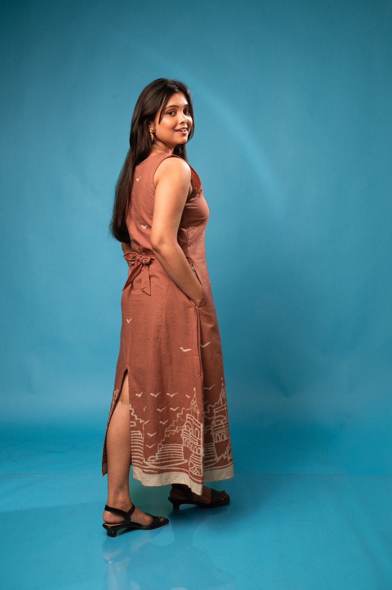 Benaras Hand Batik Pure Cotton Long Belt Dress - Image 2
