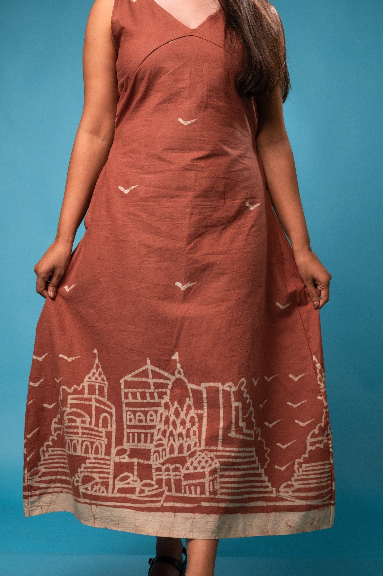 Benaras Hand Batik Pure Cotton Long Belt Dress - Image 3