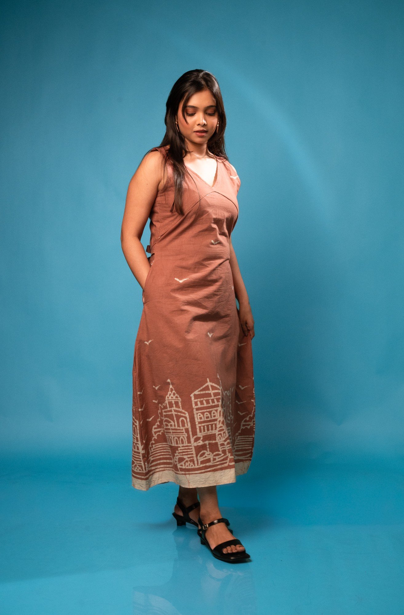 Benaras Hand Batik Pure Cotton Long Belt Dress - Image 4