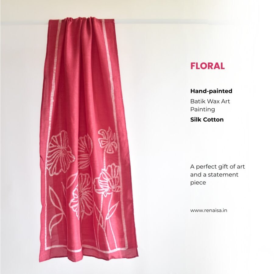 Floral Magenta Hand-painted Batik Silk Stole
