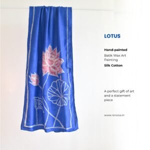 Lotus Blue Hand-painted Batik Silk Stole