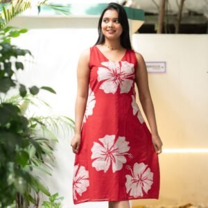White Joba in Red Pure Cotton Batik Art Dress