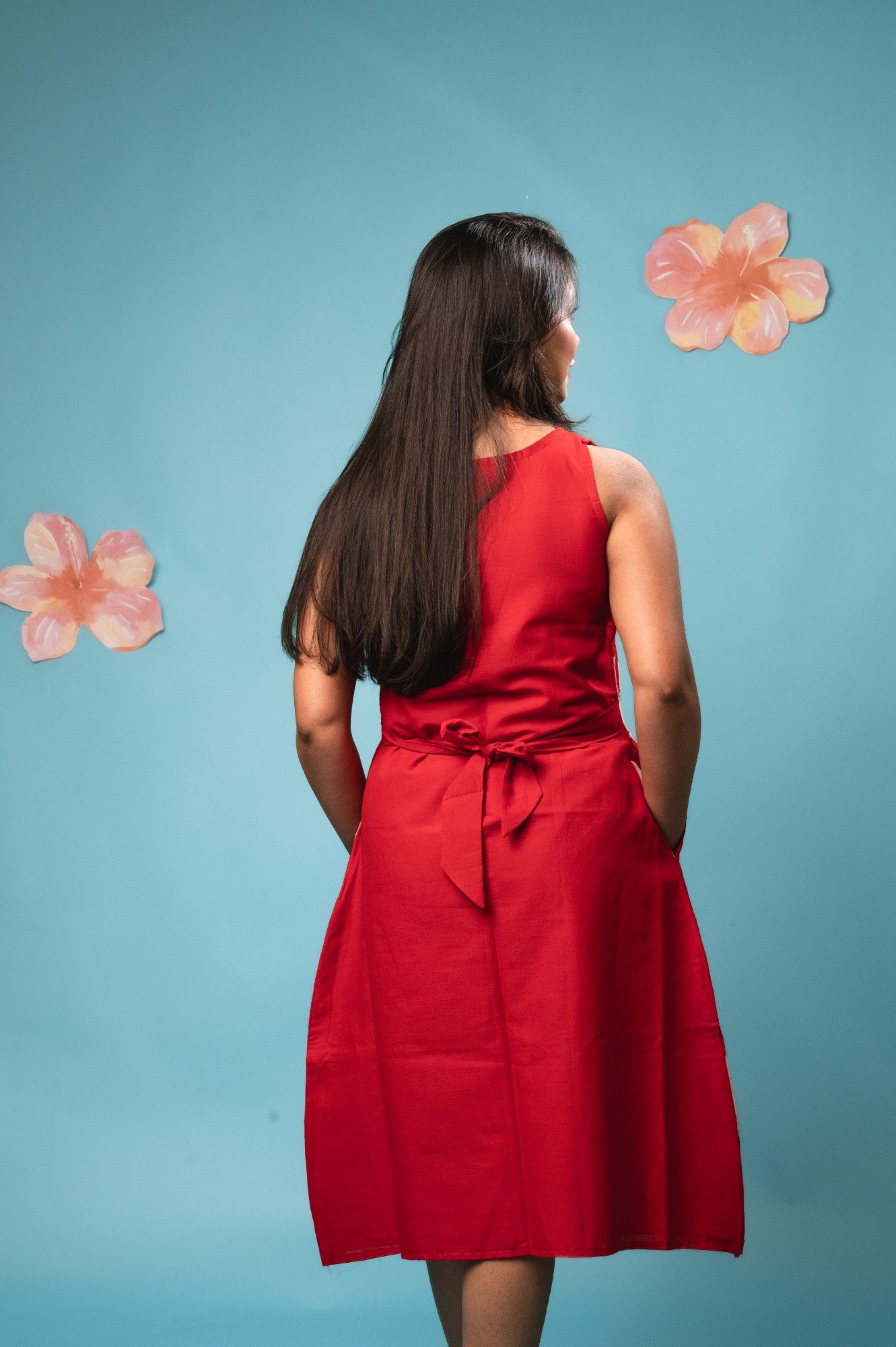 White Joba in Red Pure Cotton Batik Art Dress - Image 4