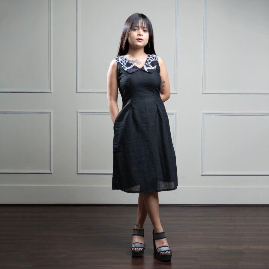 Fish Collar Black Pure Cotton Dress