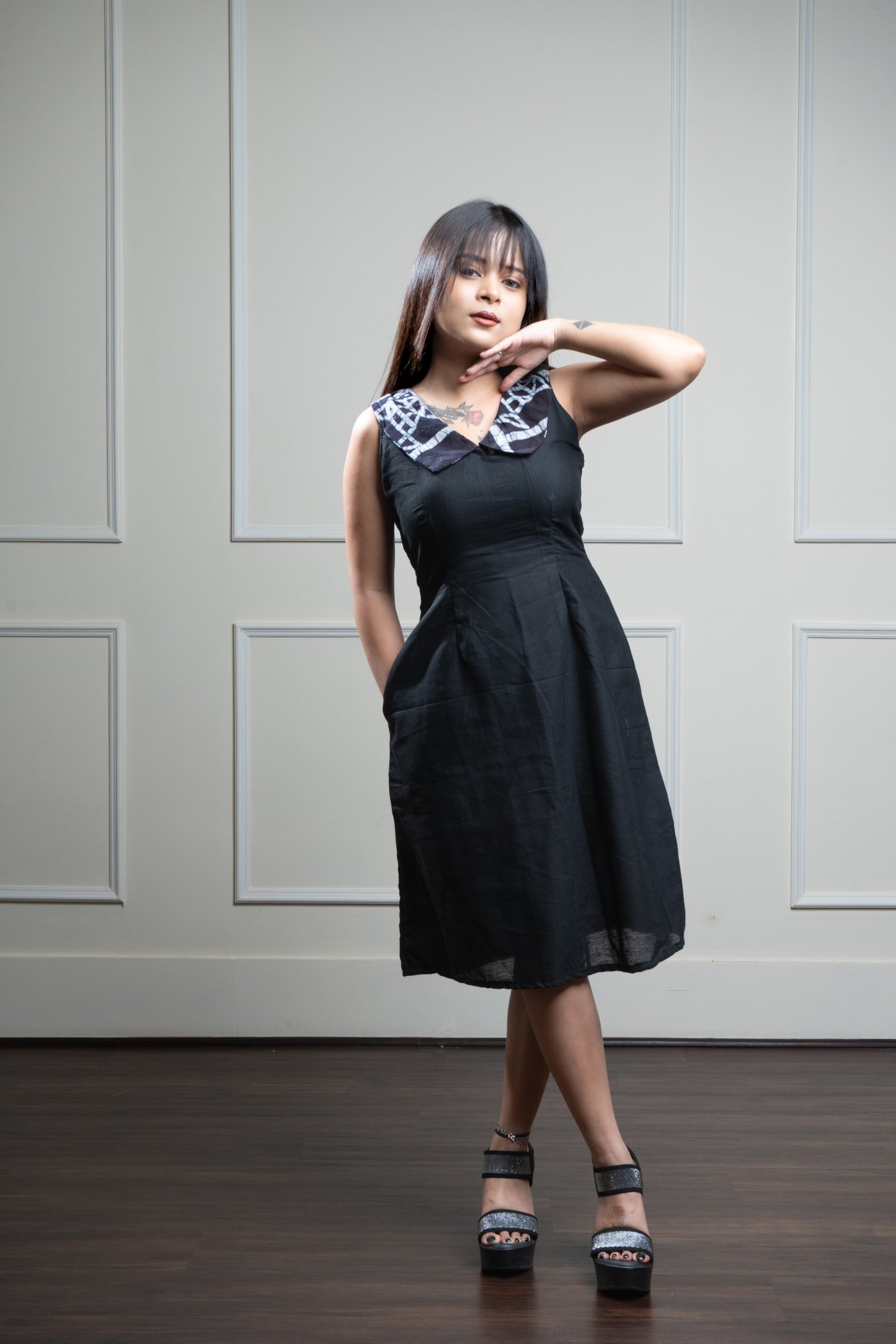 Fish Collar Black Pure Cotton Dress - Image 2