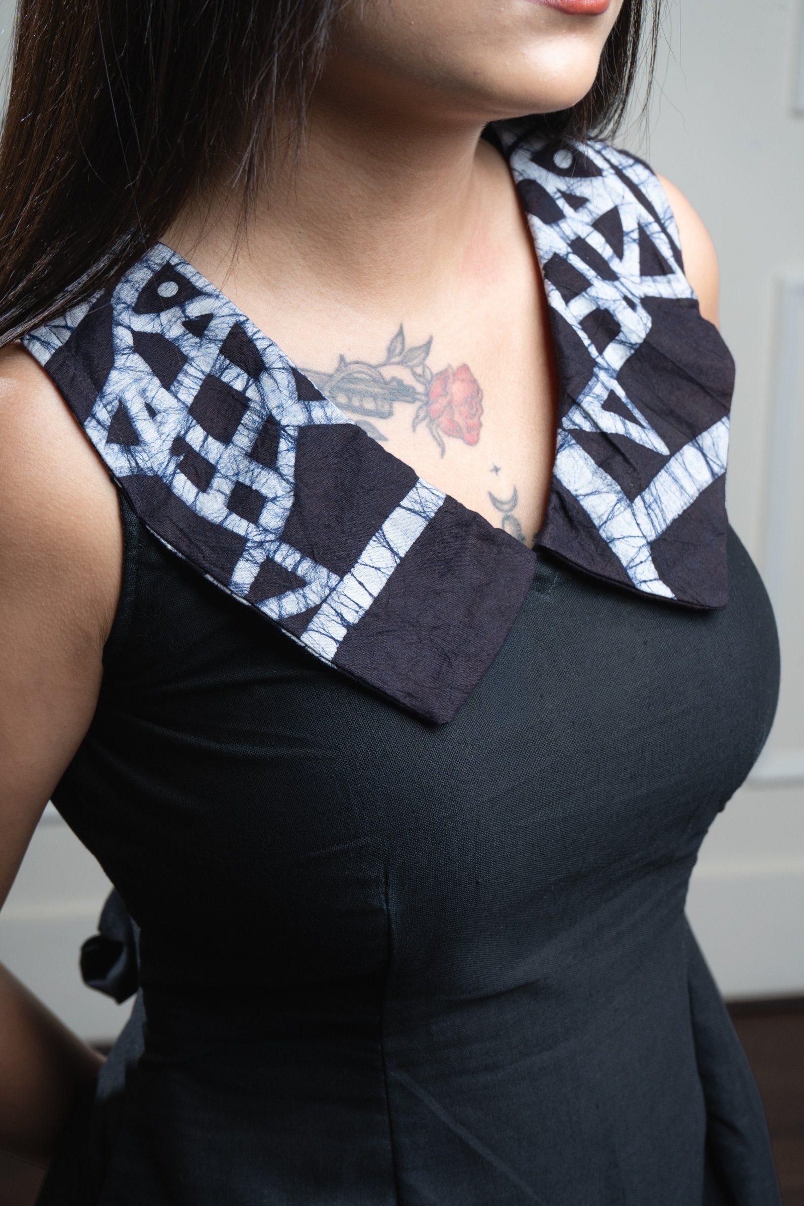 Fish Collar Black Pure Cotton Dress - Image 3