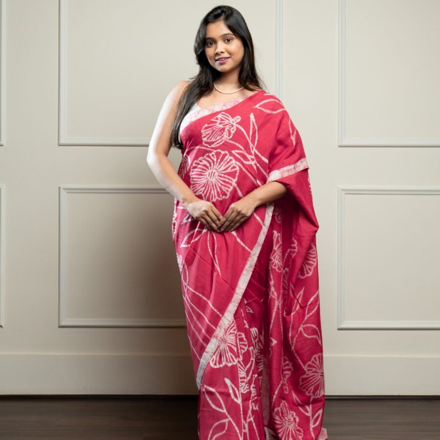 Floral Magenta Hand Batik Silk Saree