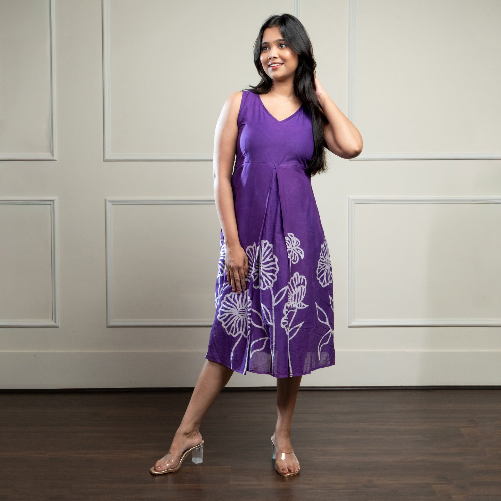 Floral Purple Hand Batik Pure cotton Dress