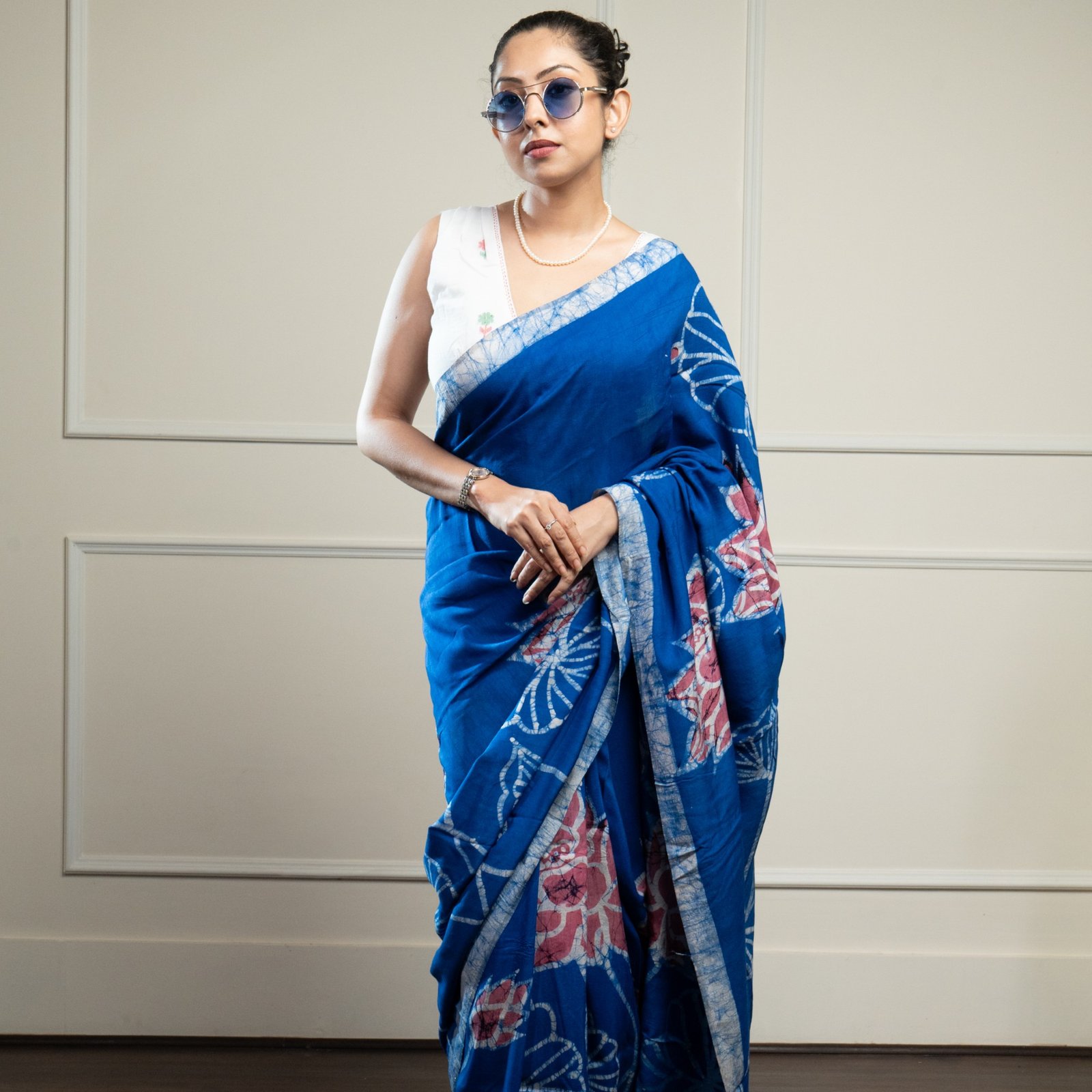 Lotus Blue Hand Batik Silk Saree