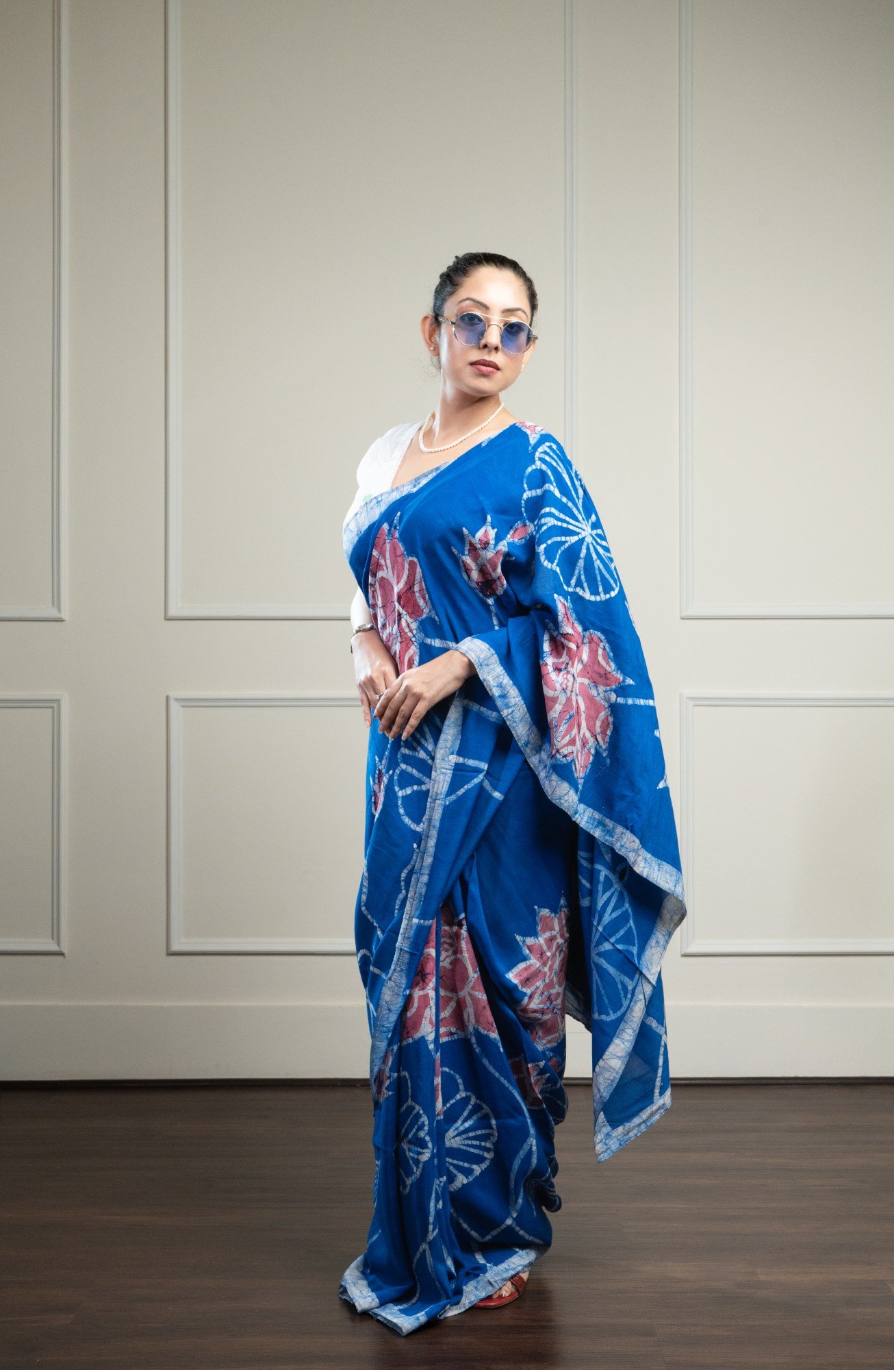 Lotus Blue Hand Batik Silk Saree - Image 3