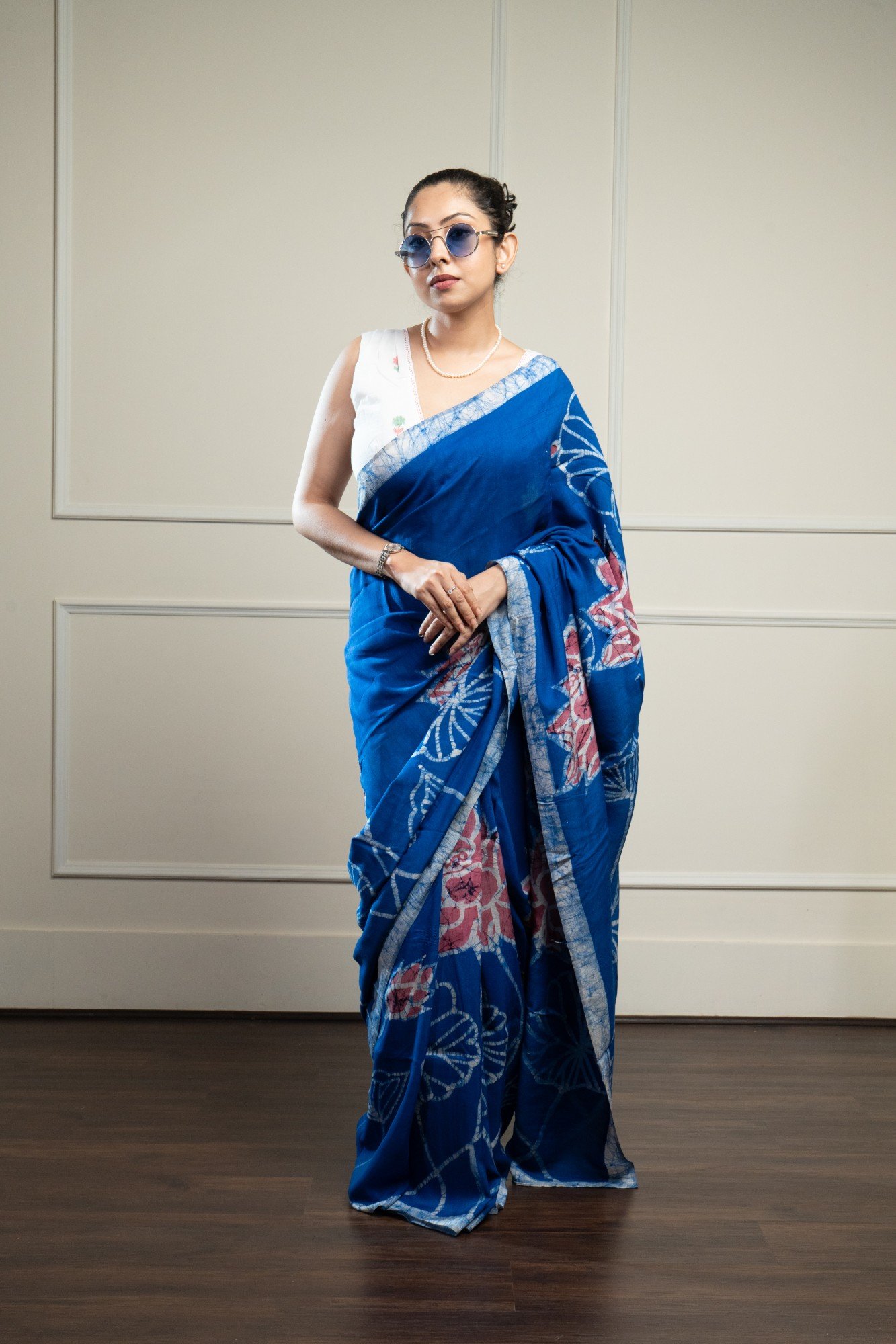 Lotus Blue Hand Batik Silk Saree - Image 4