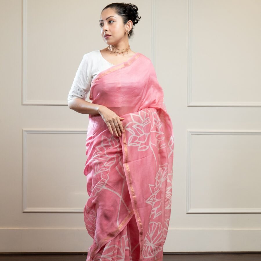 Lotus Pink Pure Silk Chanderi Saree with BP
