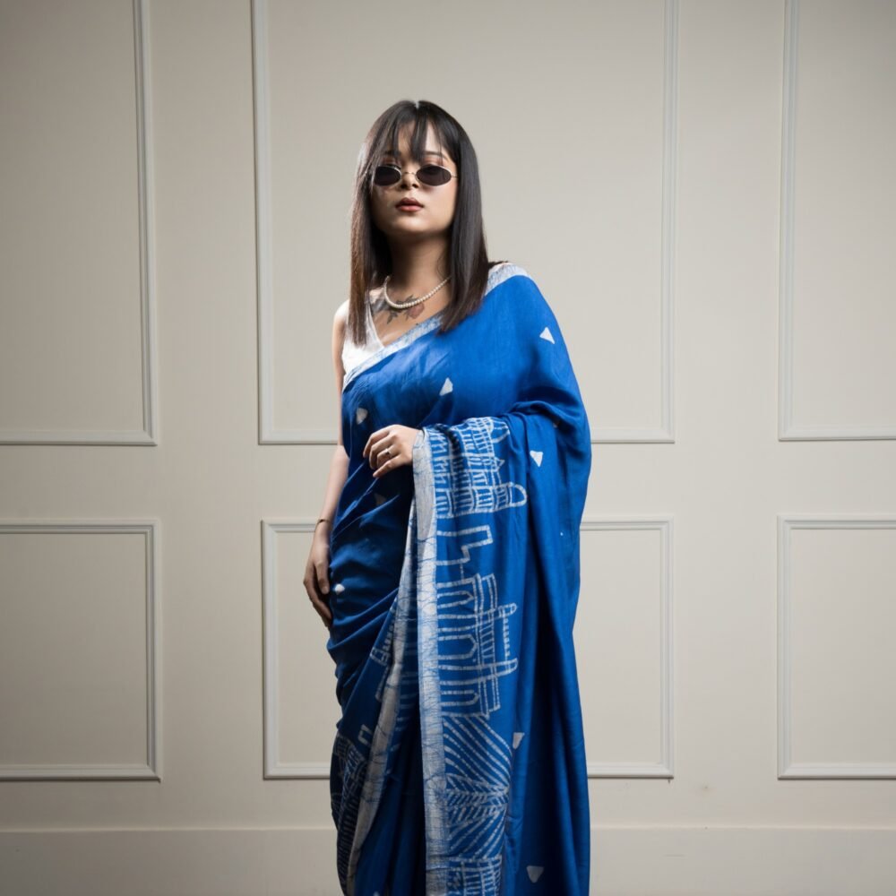 Mumbai Blue Hand Batik Silk Saree
