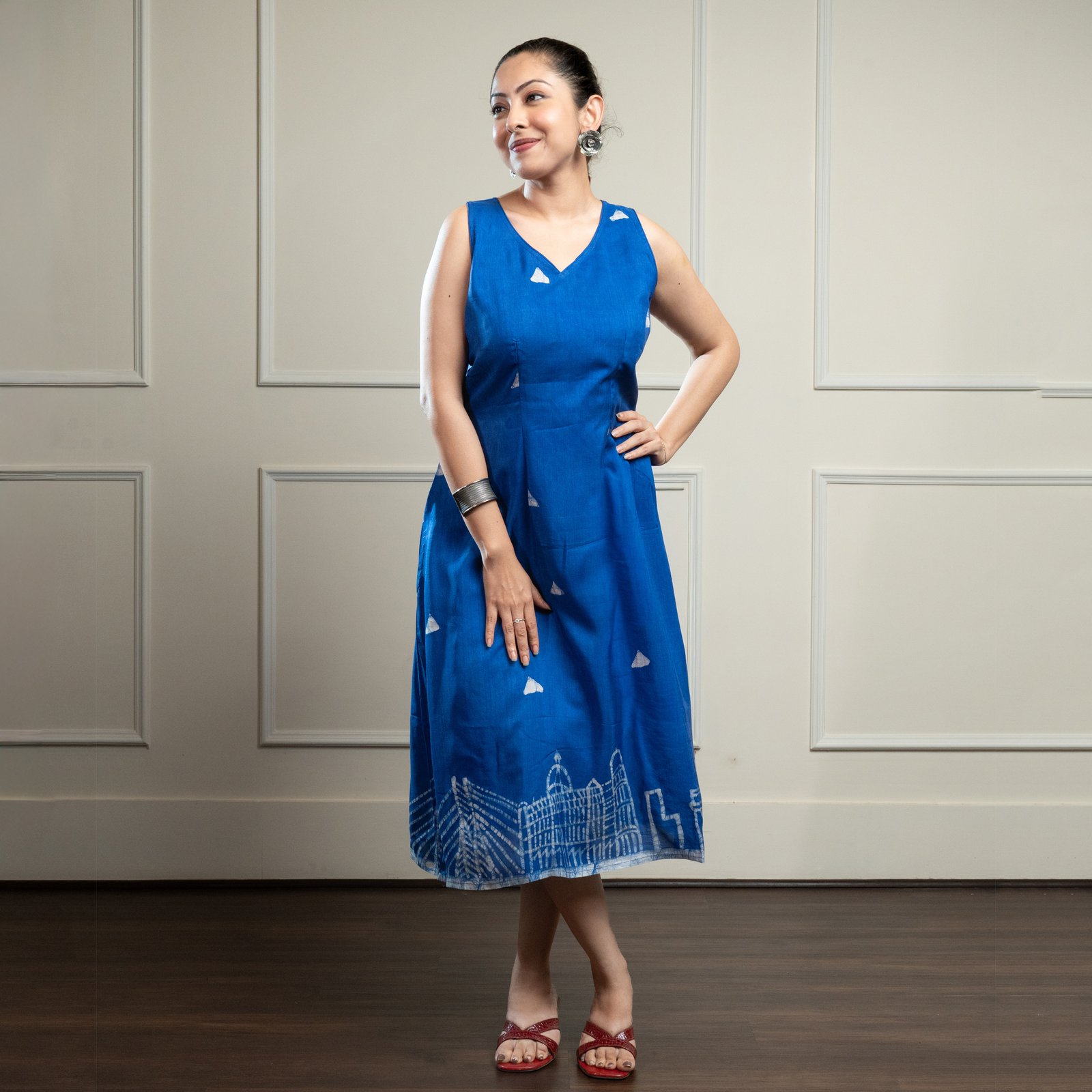 Mumbai Blue Hand Painted Batik Silk Dress