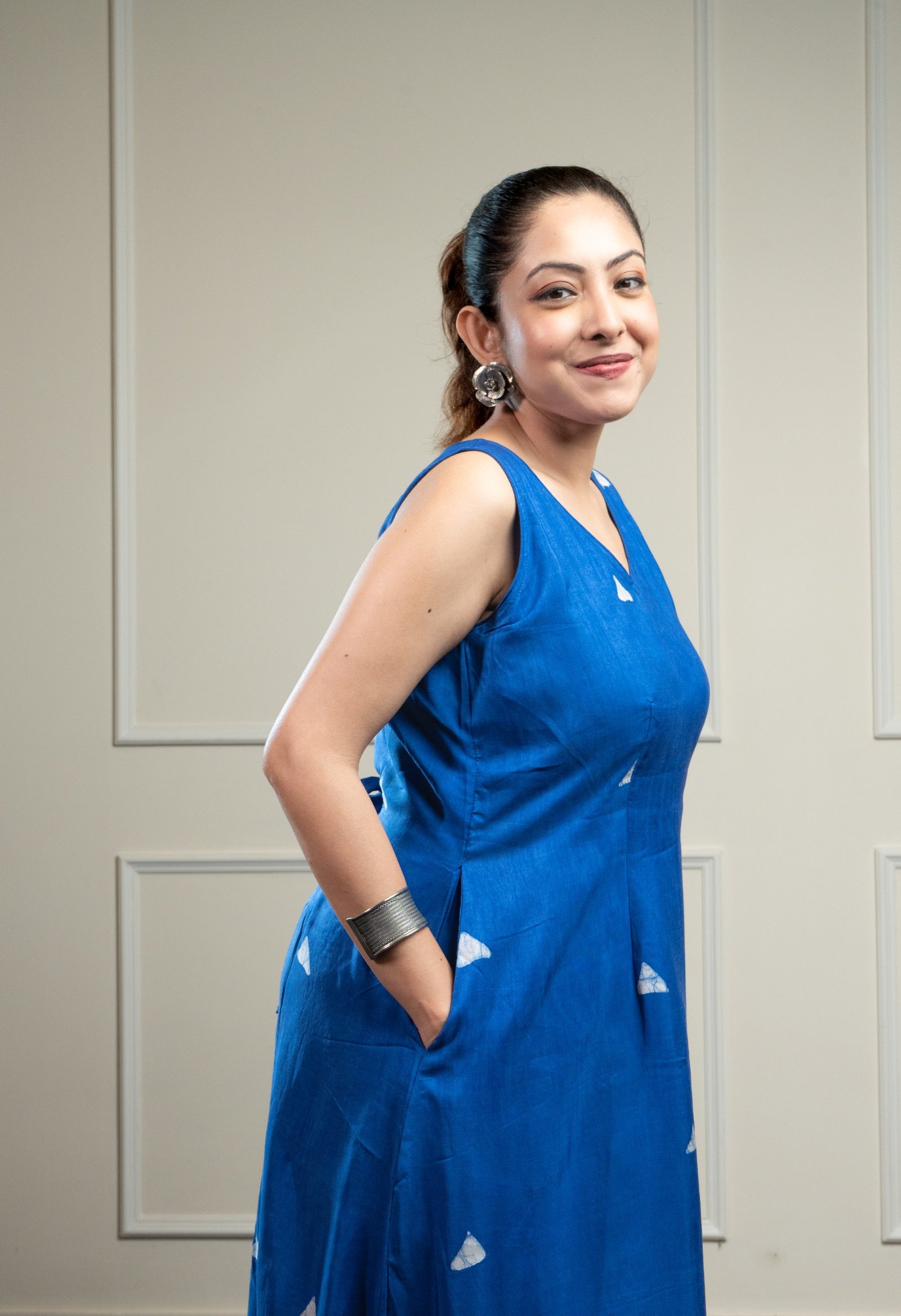 Mumbai Blue Hand Painted Batik Silk Dress - Image 2