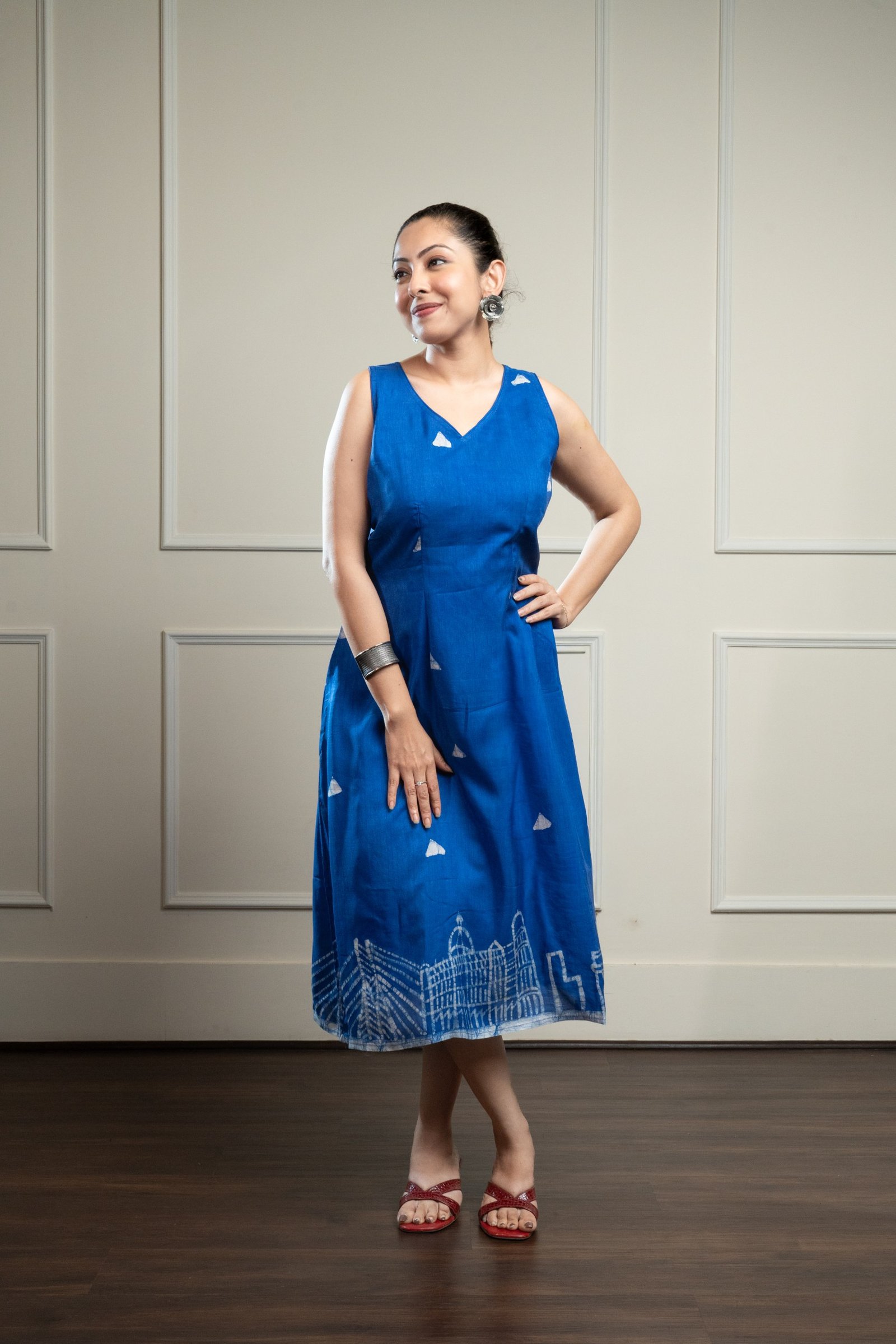 Mumbai Blue Hand Painted Batik Silk Dress - Image 5