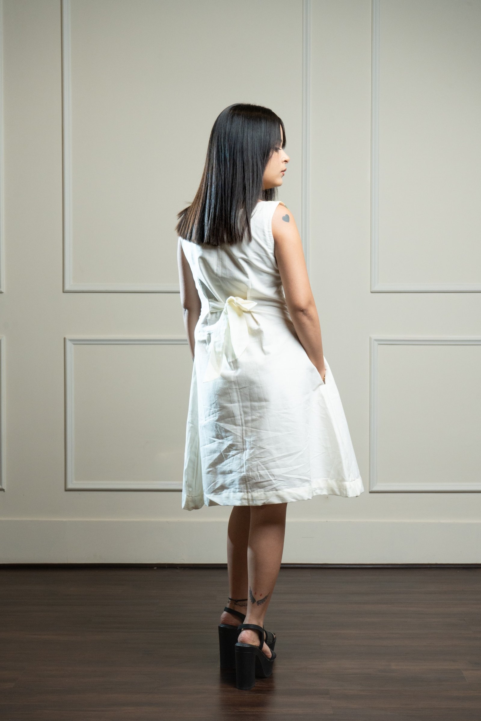 Rose Garden Hand Brush Painted Silk and Cotton Short Dress - Image 7