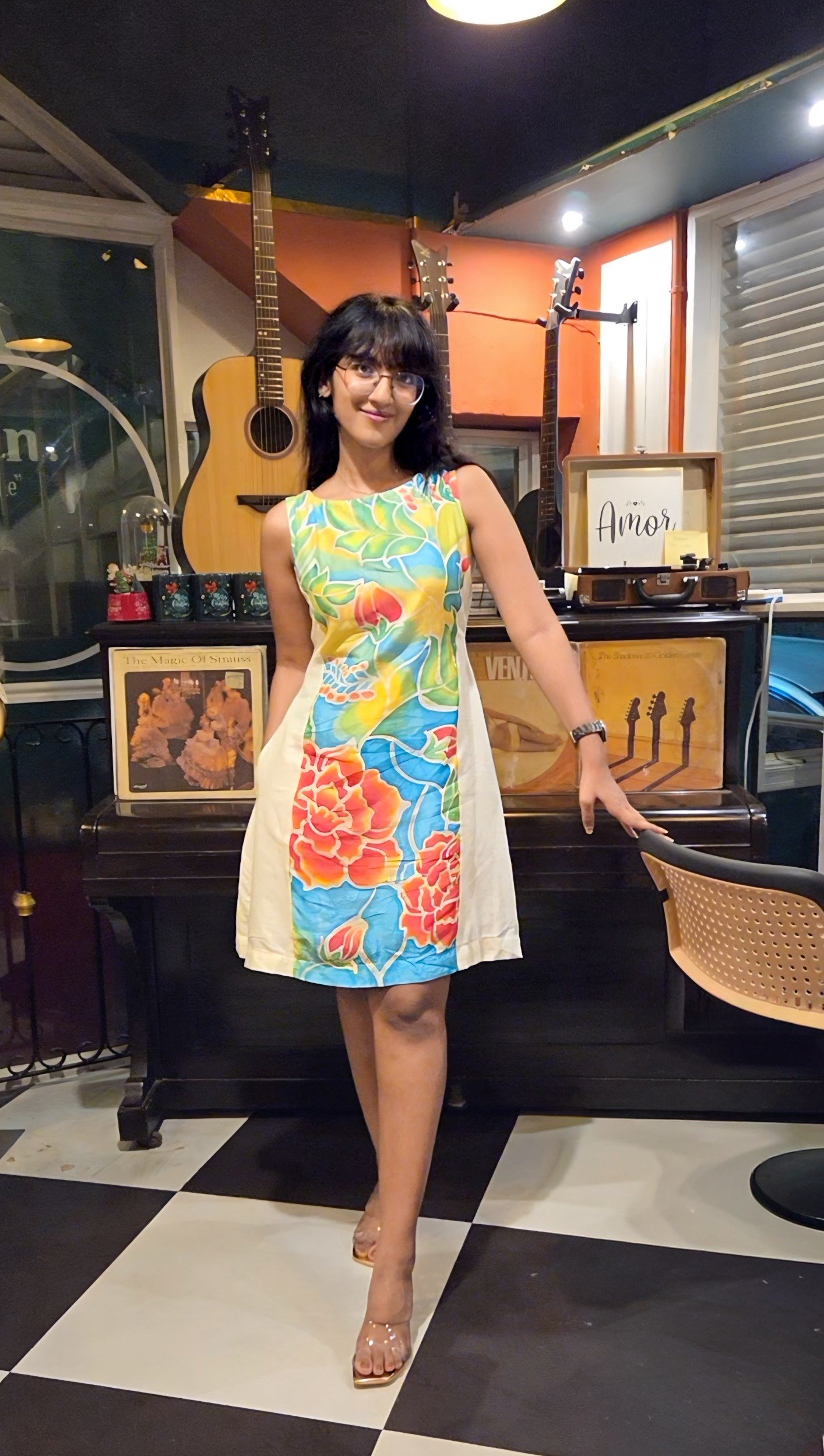 Rose Garden Hand Brush Painted Silk and Cotton Short Dress - Image 8