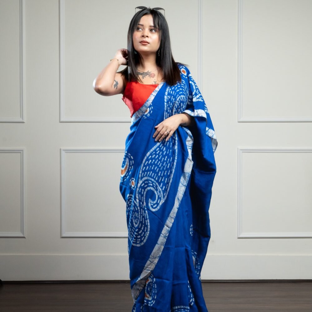 Starry Night Blue Hand Batik Silk Saree
