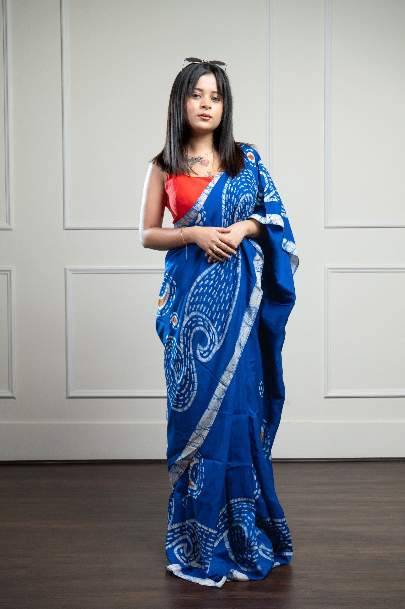 Starry Night Blue Hand Batik Silk Saree - Image 3