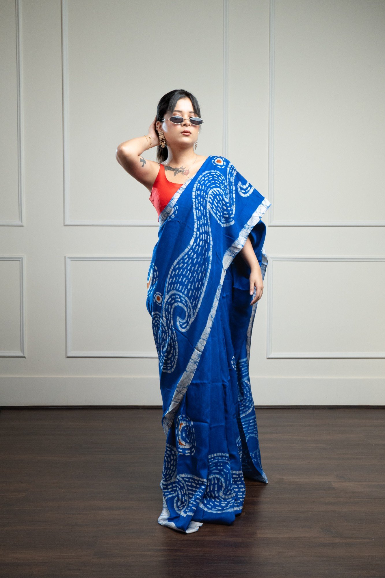 Starry Night Blue Hand Batik Silk Saree - Image 4