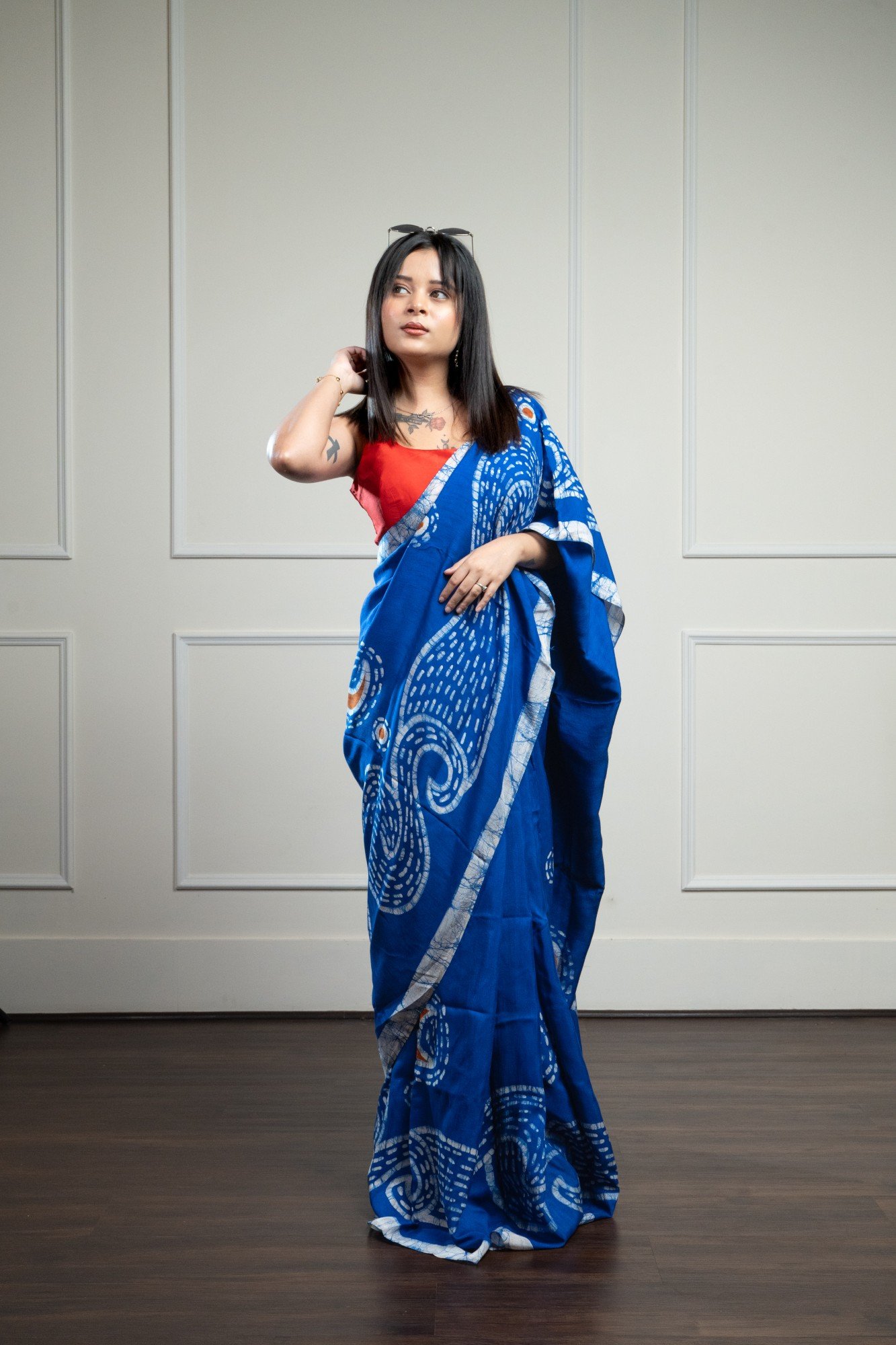 Starry Night Blue Hand Batik Silk Saree - Image 5