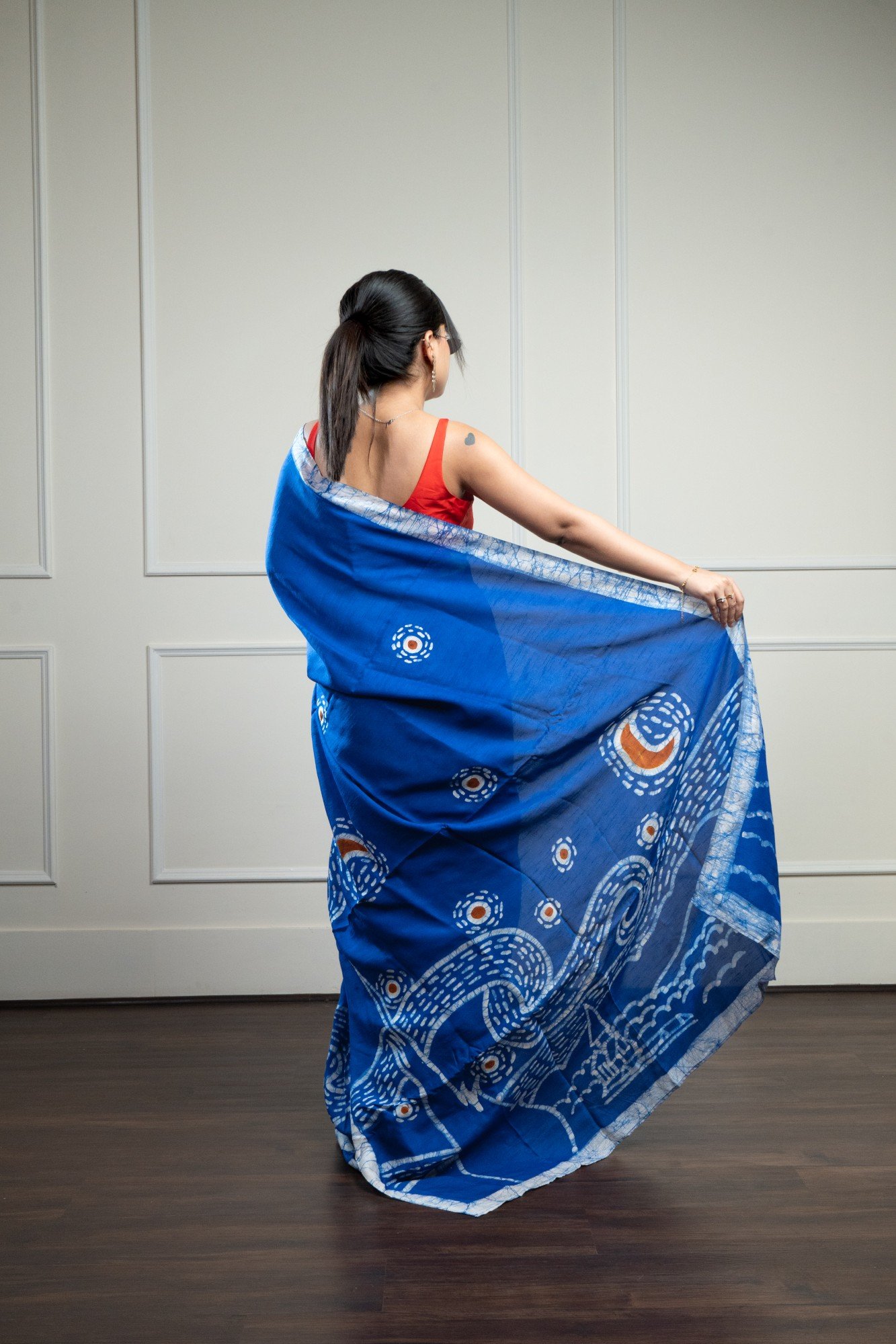 Starry Night Blue Hand Batik Silk Saree - Image 6