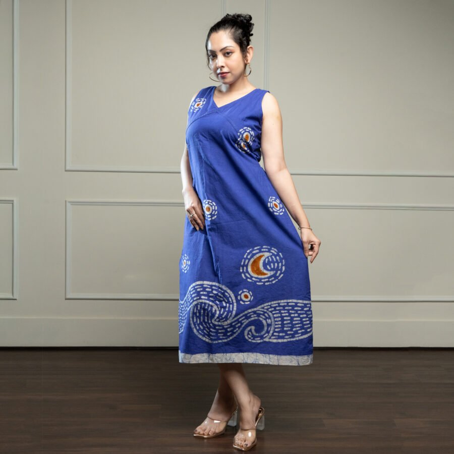 Starry Night Blue Pure Cotton Long Dress