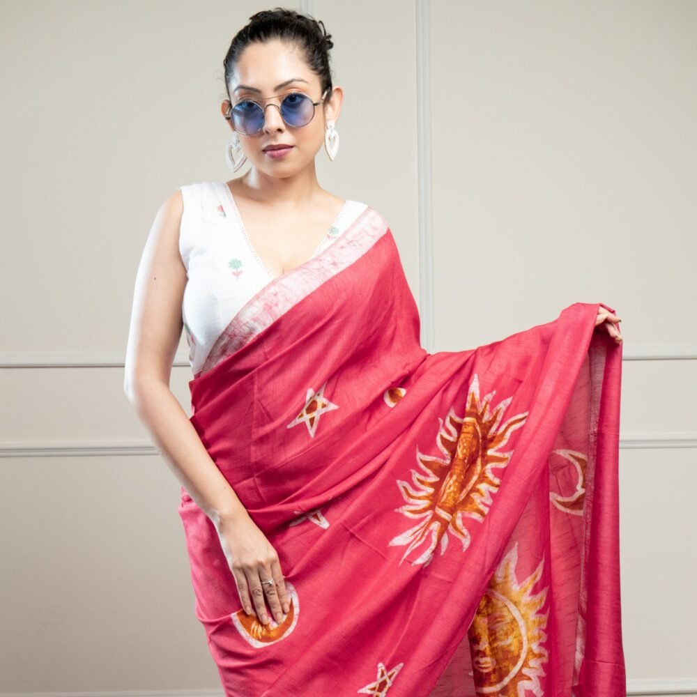 Sun Celestial Magenta Hand Batik Silk Saree
