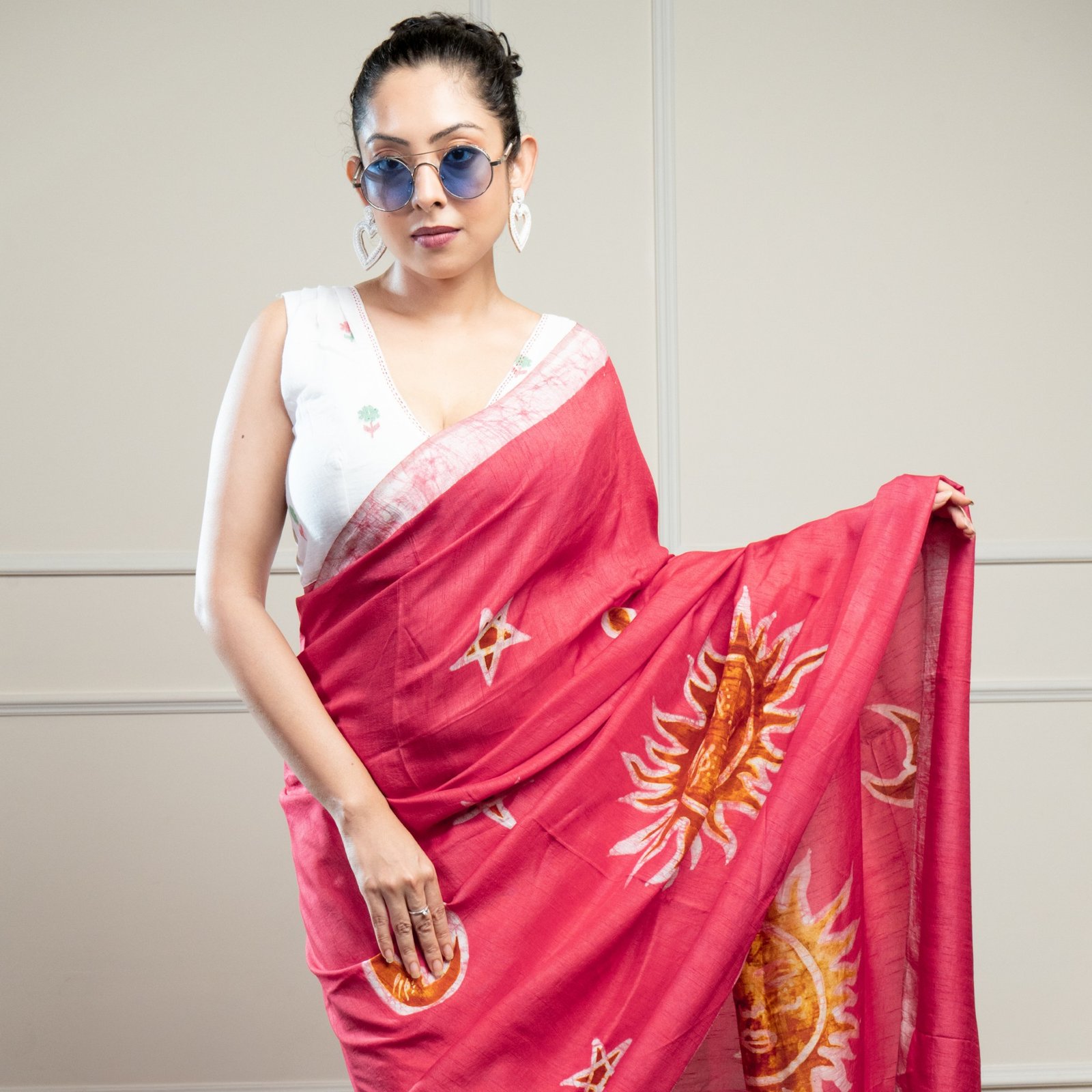 Sun Celestial Magenta Hand Batik Silk Saree