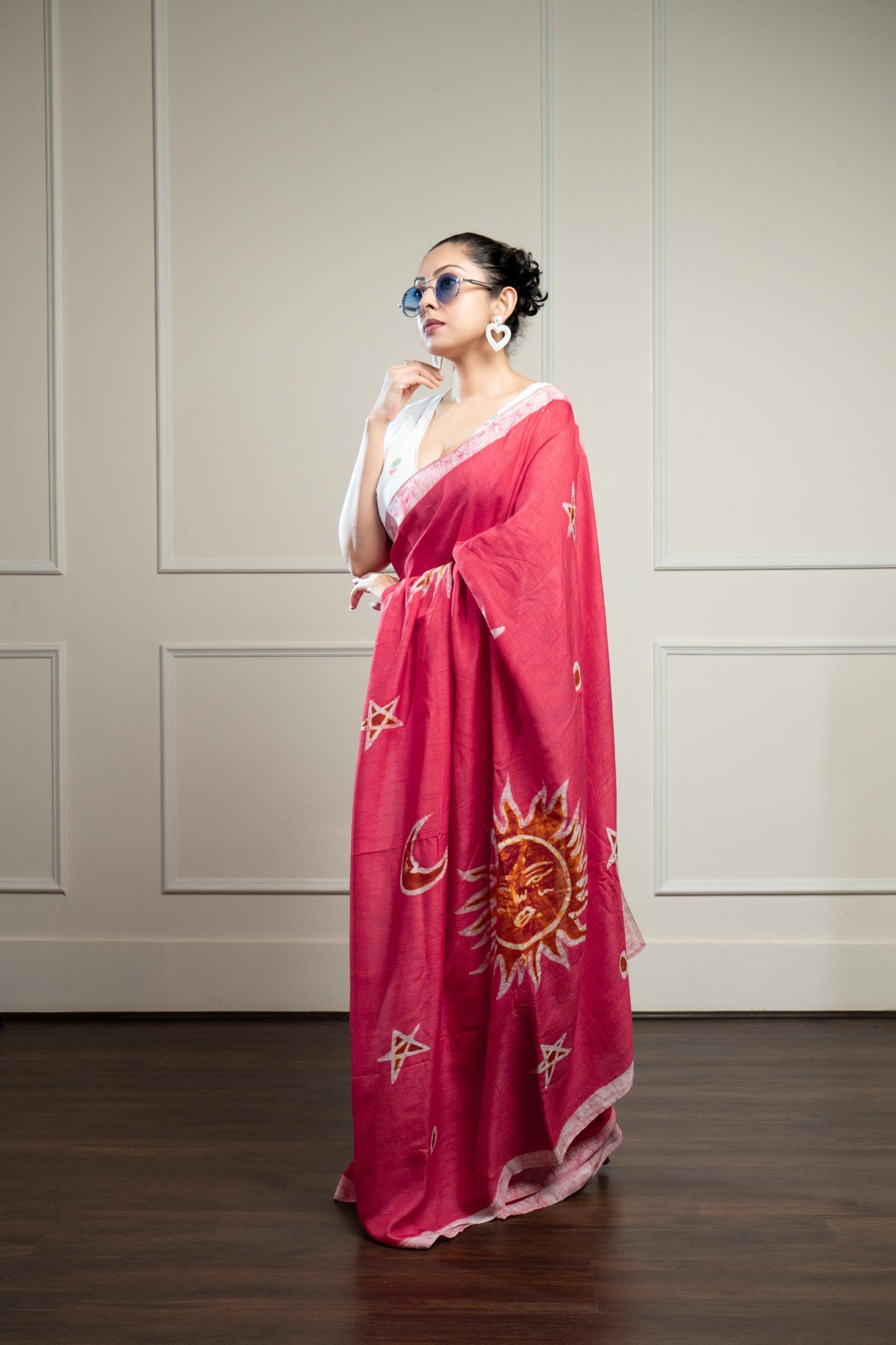 Sun Celestial Magenta Hand Batik Silk Saree - Image 3