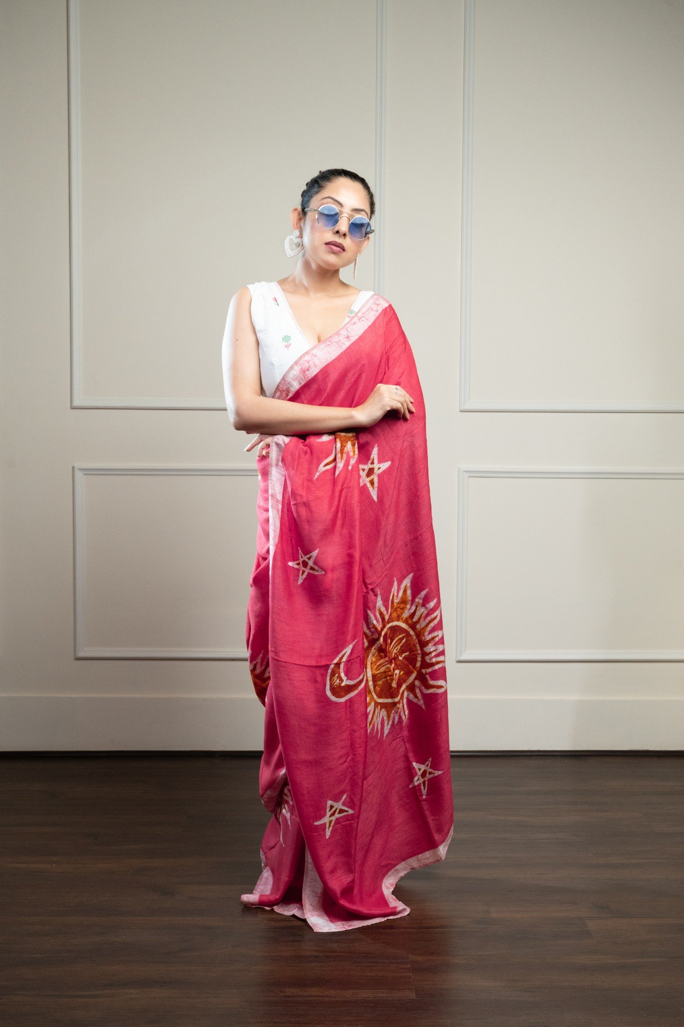 Sun Celestial Magenta Hand Batik Silk Saree - Image 5