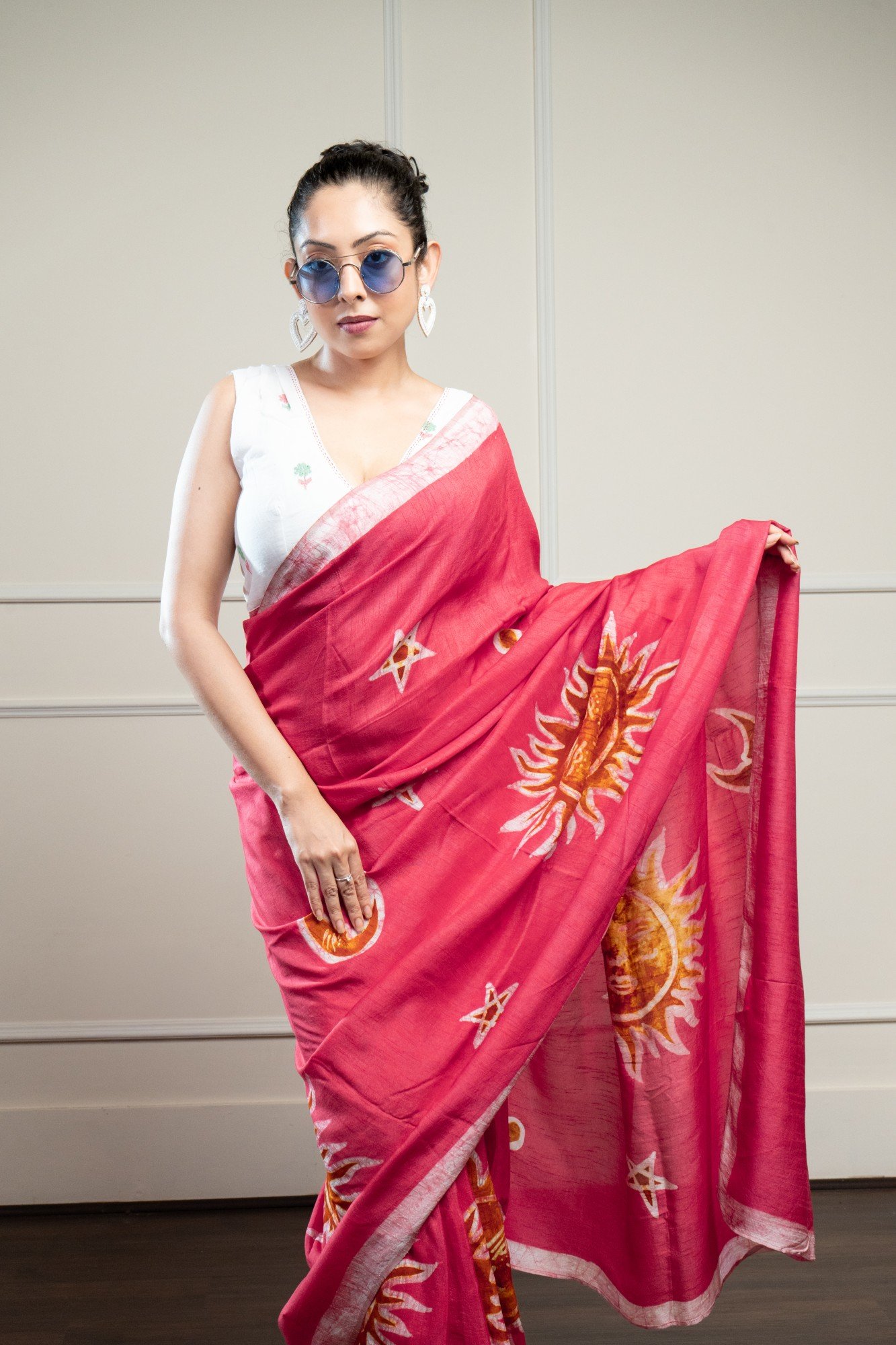 Sun Celestial Magenta Hand Batik Silk Saree - Image 6