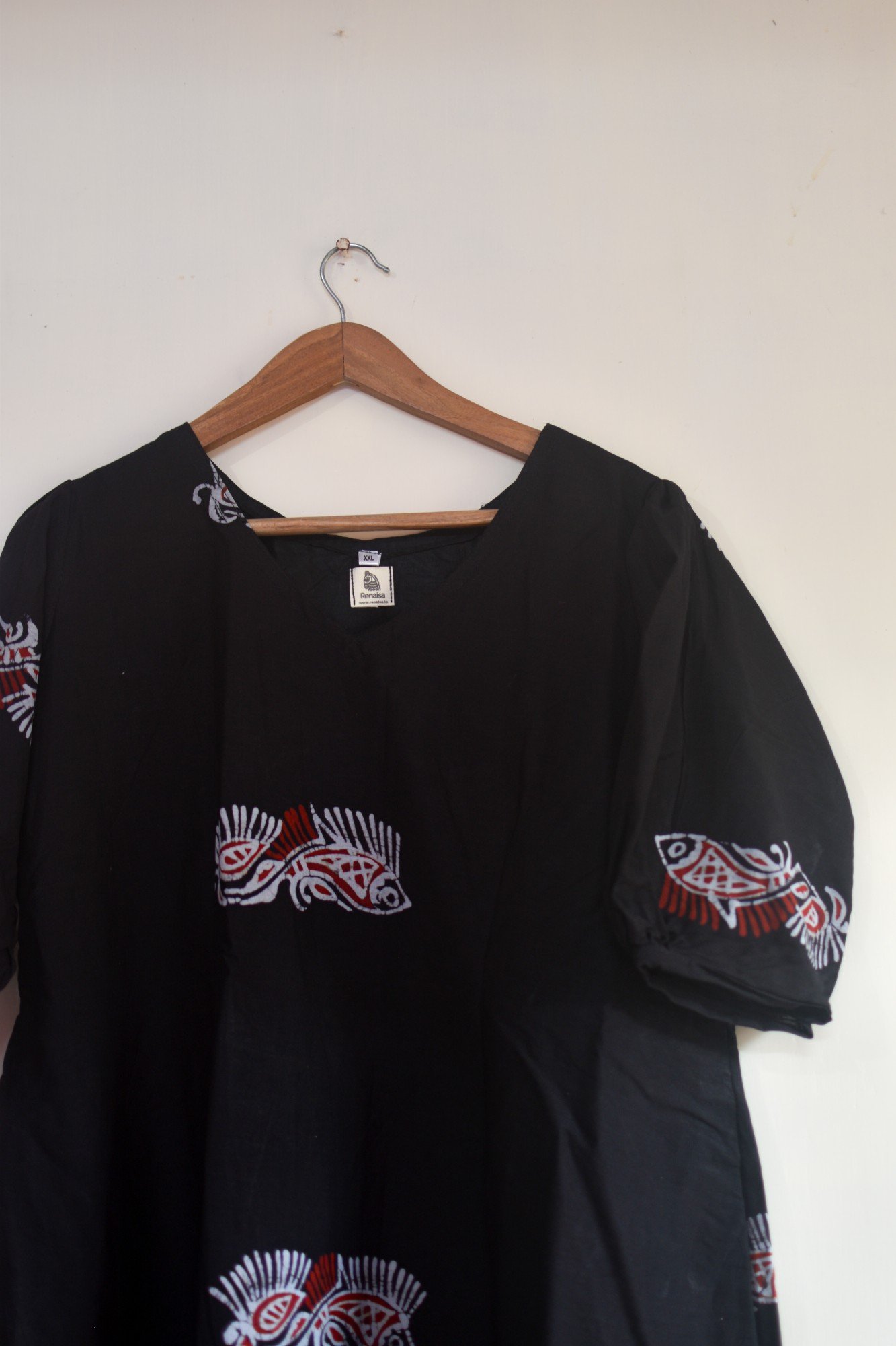 Fish Shoru Tuli Sleeves Pure Cotton Black Dress - Image 5
