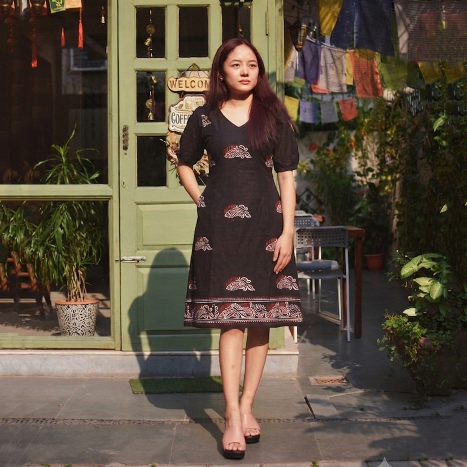 Fish Shoru Tuli Sleeves Pure Cotton Black Dress - Image 6