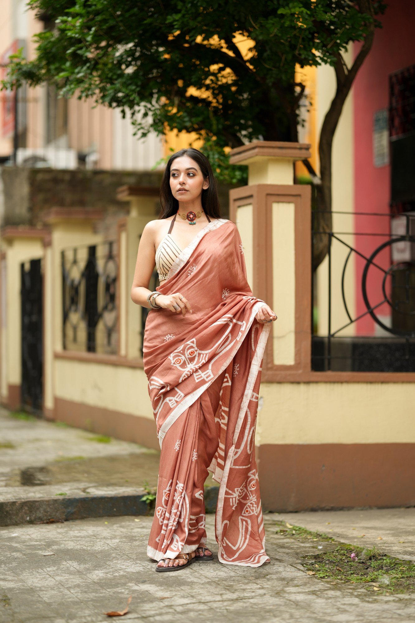 Jamini Roy Beral Chandan Hand Batik Silk Cotton Saree - Image 6