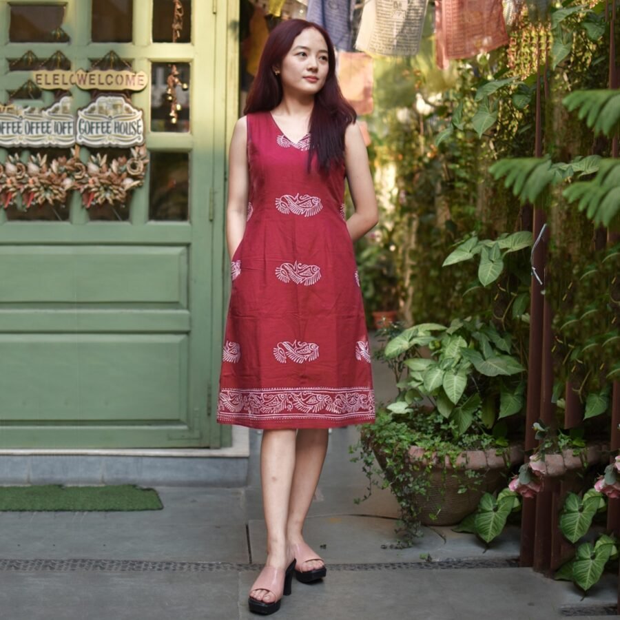 Red Fish Shoru Tuli Hand Batik Pure Cotton Dress