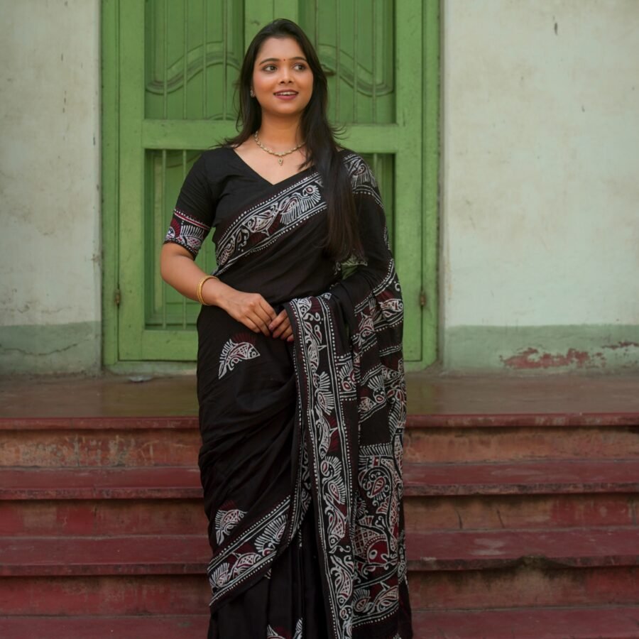 Fish Motifs Shoru Tuli Pure Cotton Saree