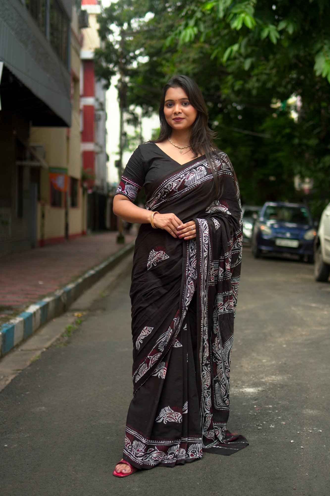 Fish Motifs Shoru Tuli Pure Cotton Saree - Image 2