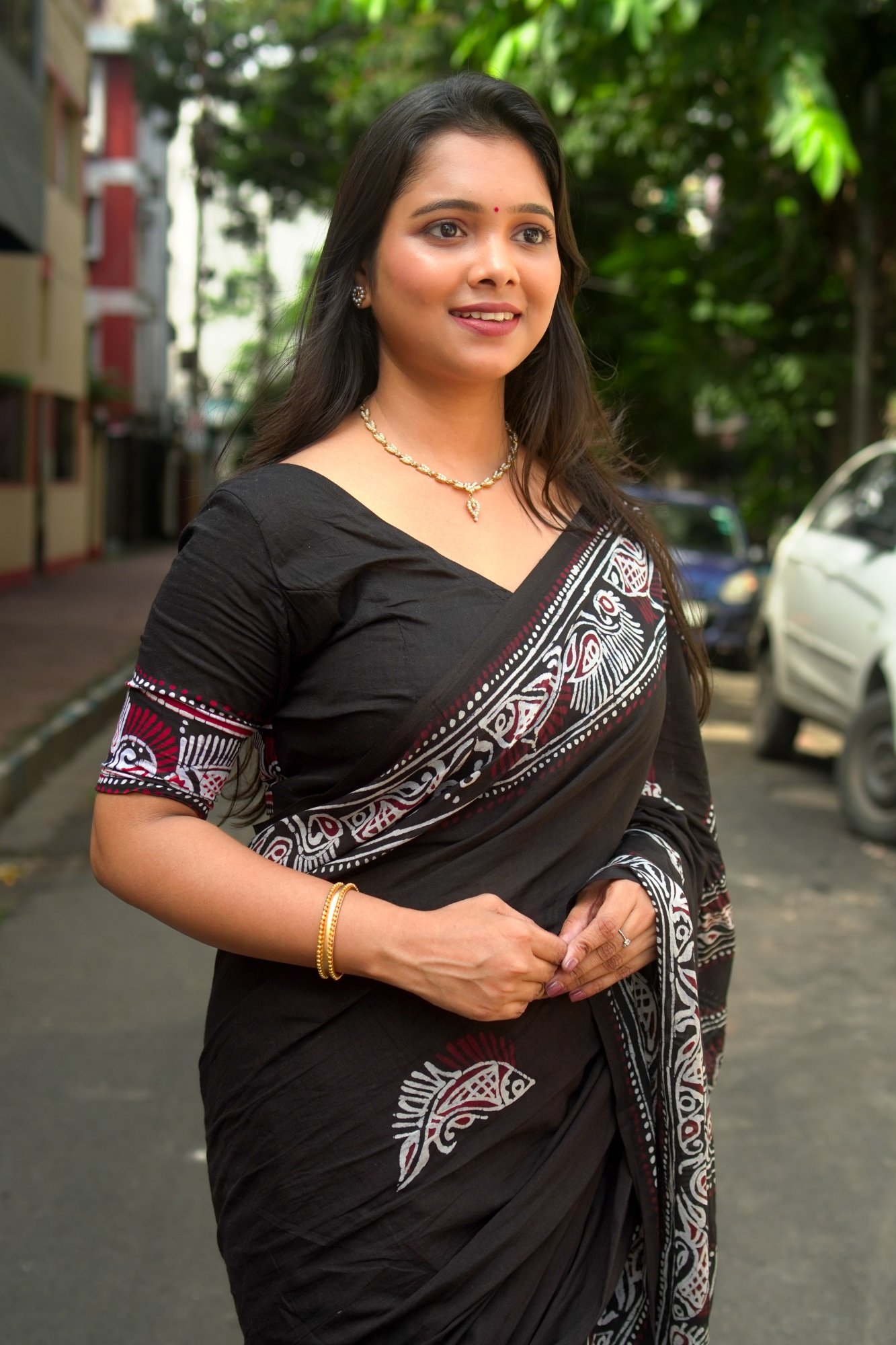 Fish Motifs Shoru Tuli Pure Cotton Saree - Image 3