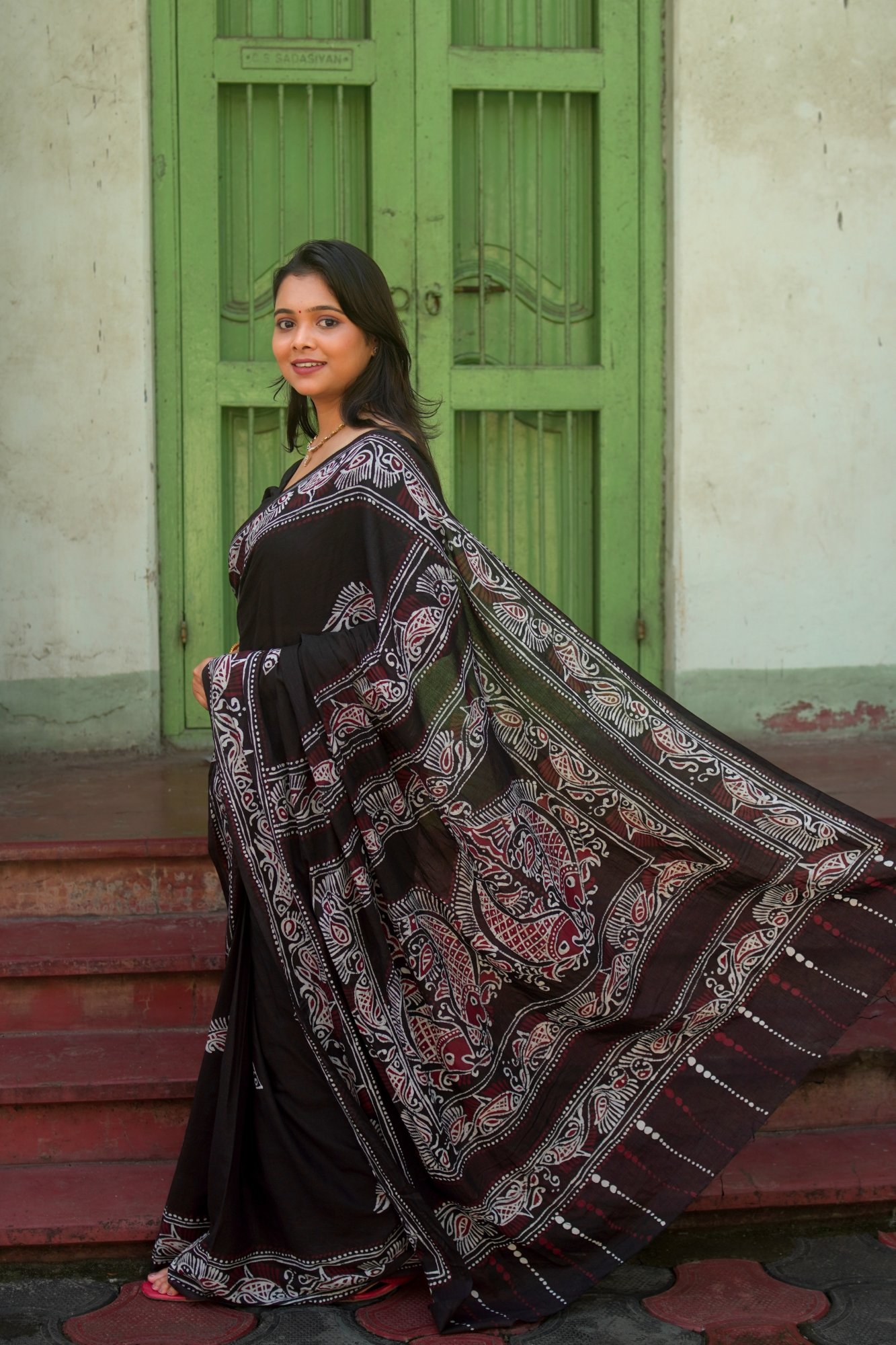 Fish Motifs Shoru Tuli Pure Cotton Saree - Image 5