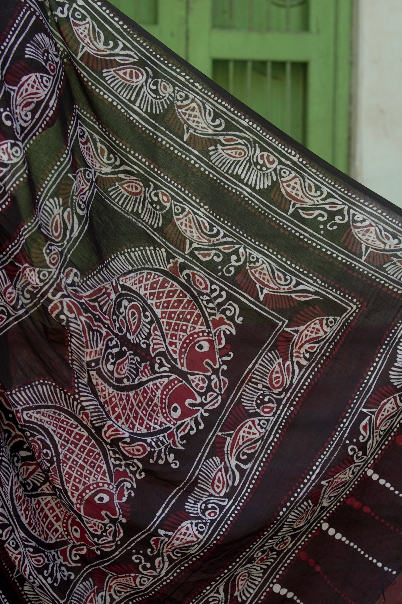 Fish Motifs Shoru Tuli Pure Cotton Saree - Image 6